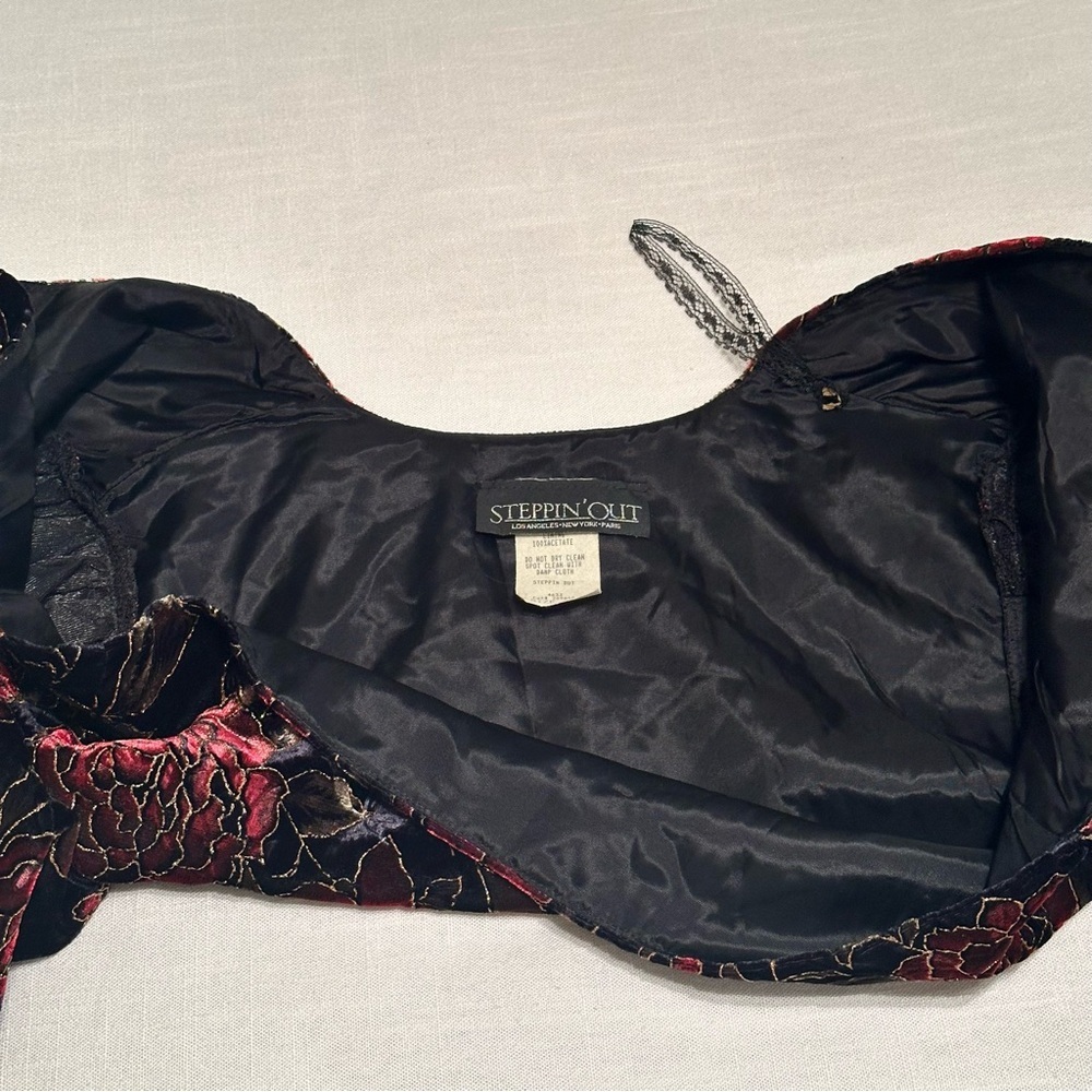 Vintage Steppin Out Jacket Womens 7 Black Floral Velvet Cropped Bolero 80s Party - Picture 5 of 9